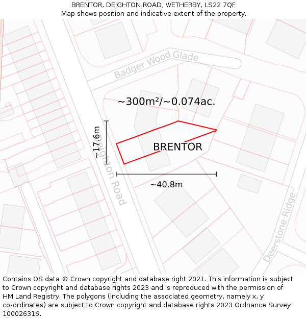 BRENTOR, DEIGHTON ROAD, WETHERBY, LS22 7QF: Plot and title map