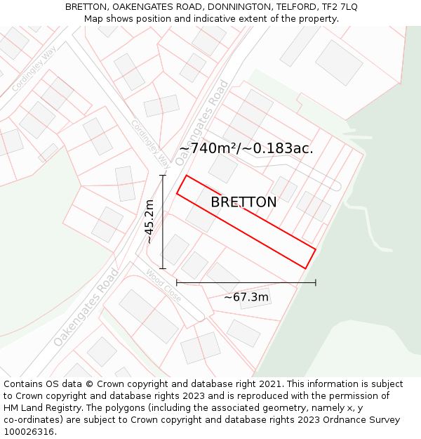 BRETTON, OAKENGATES ROAD, DONNINGTON, TELFORD, TF2 7LQ: Plot and title map