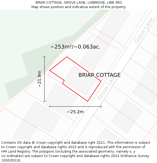 BRIAR COTTAGE, GROVE LANE, UXBRIDGE, UB8 3RG: Plot and title map