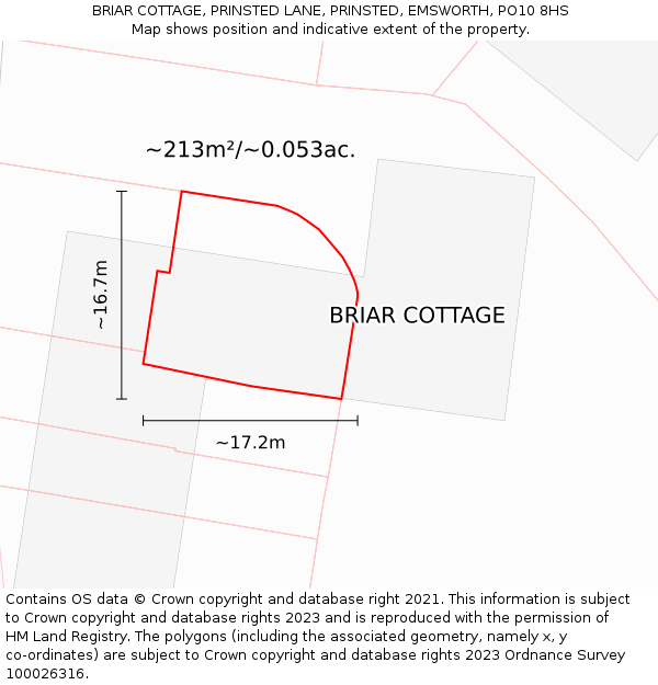 BRIAR COTTAGE, PRINSTED LANE, PRINSTED, EMSWORTH, PO10 8HS: Plot and title map