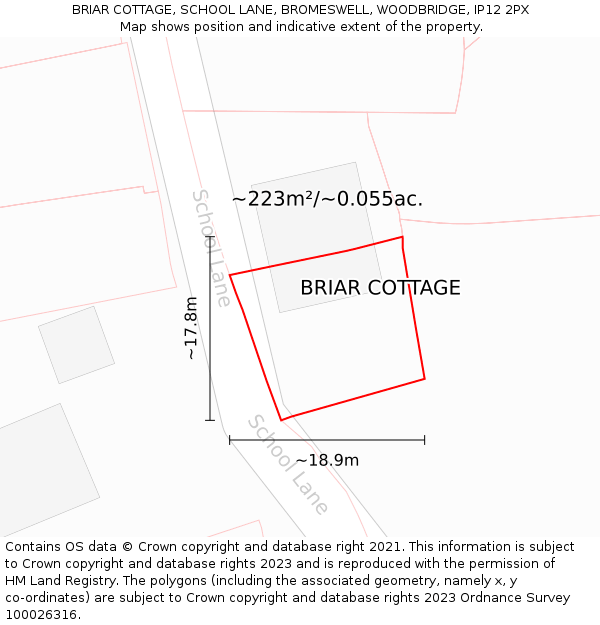 BRIAR COTTAGE, SCHOOL LANE, BROMESWELL, WOODBRIDGE, IP12 2PX: Plot and title map