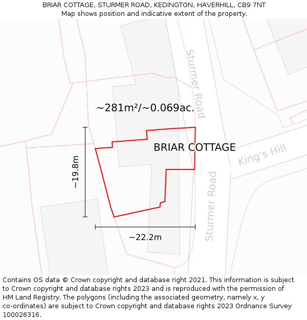 BRIAR COTTAGE, STURMER ROAD, KEDINGTON, HAVERHILL, CB9 7NT: Plot and title map