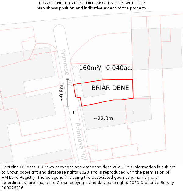 BRIAR DENE, PRIMROSE HILL, KNOTTINGLEY, WF11 9BP: Plot and title map