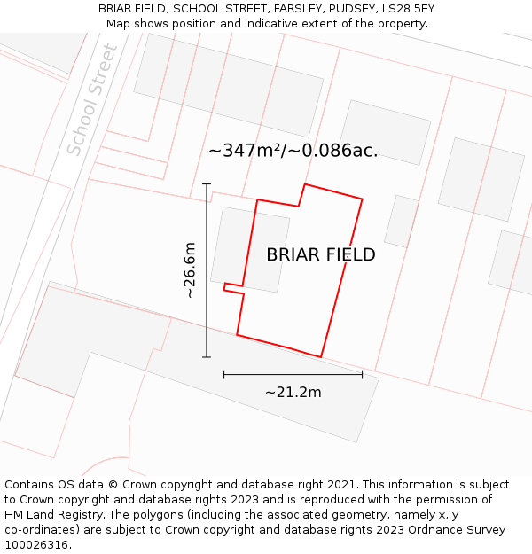 BRIAR FIELD, SCHOOL STREET, FARSLEY, PUDSEY, LS28 5EY: Plot and title map