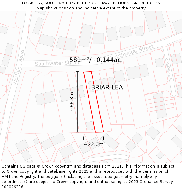 BRIAR LEA, SOUTHWATER STREET, SOUTHWATER, HORSHAM, RH13 9BN: Plot and title map