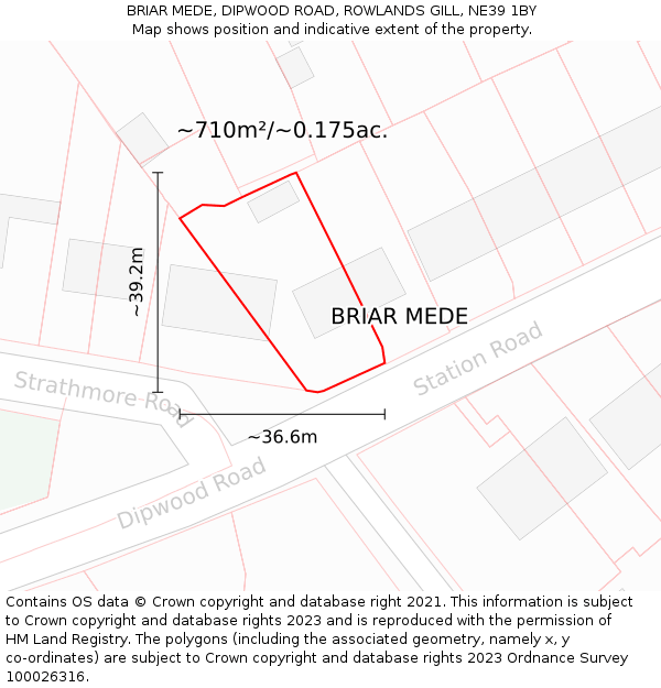 BRIAR MEDE, DIPWOOD ROAD, ROWLANDS GILL, NE39 1BY: Plot and title map