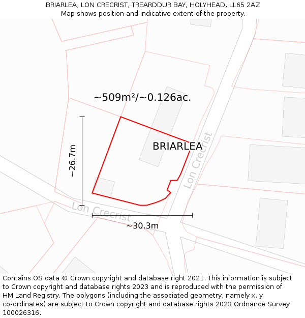 BRIARLEA, LON CRECRIST, TREARDDUR BAY, HOLYHEAD, LL65 2AZ: Plot and title map