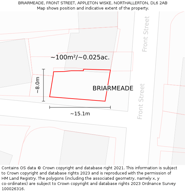 BRIARMEADE, FRONT STREET, APPLETON WISKE, NORTHALLERTON, DL6 2AB: Plot and title map