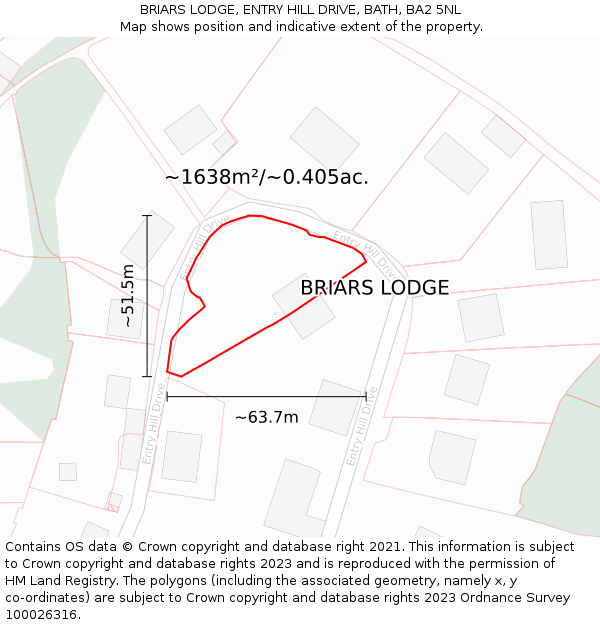 BRIARS LODGE, ENTRY HILL DRIVE, BATH, BA2 5NL: Plot and title map