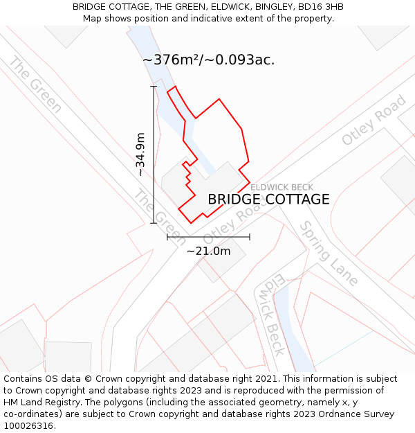 BRIDGE COTTAGE, THE GREEN, ELDWICK, BINGLEY, BD16 3HB: Plot and title map