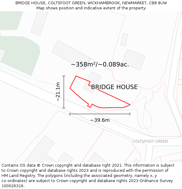 BRIDGE HOUSE, COLTSFOOT GREEN, WICKHAMBROOK, NEWMARKET, CB8 8UW: Plot and title map