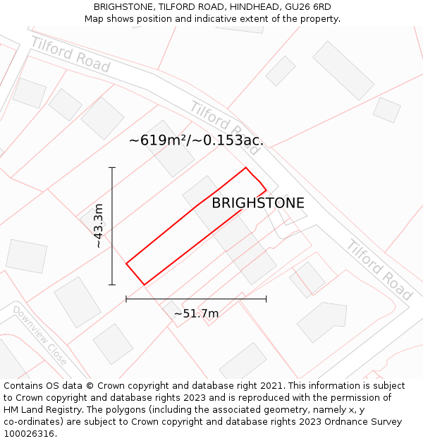 BRIGHSTONE, TILFORD ROAD, HINDHEAD, GU26 6RD: Plot and title map