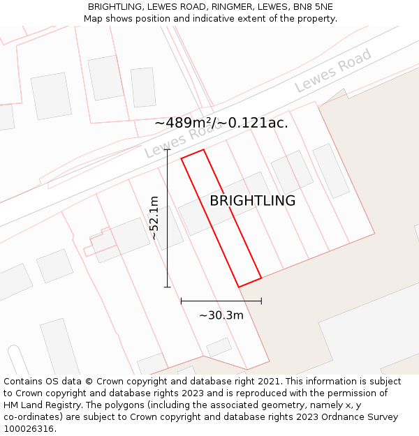 BRIGHTLING, LEWES ROAD, RINGMER, LEWES, BN8 5NE: Plot and title map