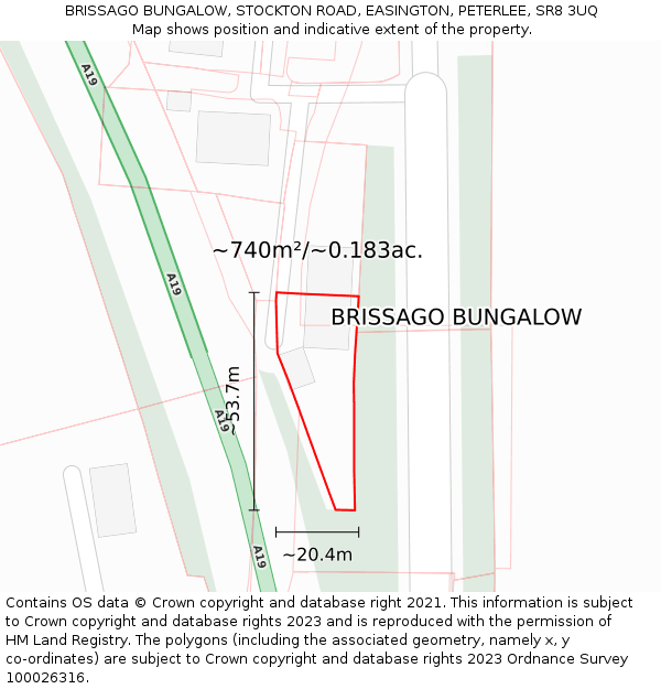 BRISSAGO BUNGALOW, STOCKTON ROAD, EASINGTON, PETERLEE, SR8 3UQ: Plot and title map