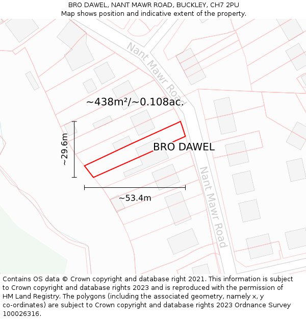 BRO DAWEL, NANT MAWR ROAD, BUCKLEY, CH7 2PU: Plot and title map