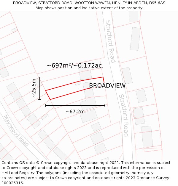 BROADVIEW, STRATFORD ROAD, WOOTTON WAWEN, HENLEY-IN-ARDEN, B95 6AS: Plot and title map