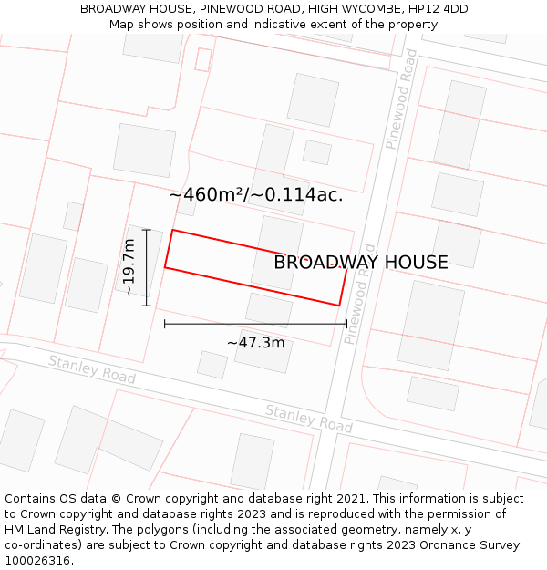 BROADWAY HOUSE, PINEWOOD ROAD, HIGH WYCOMBE, HP12 4DD: Plot and title map