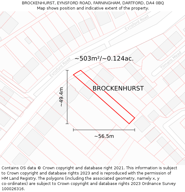 BROCKENHURST, EYNSFORD ROAD, FARNINGHAM, DARTFORD, DA4 0BQ: Plot and title map