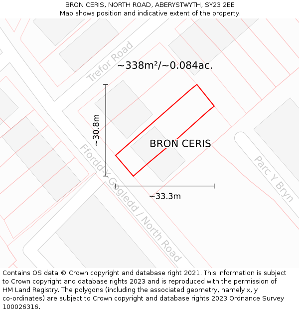 BRON CERIS, NORTH ROAD, ABERYSTWYTH, SY23 2EE: Plot and title map