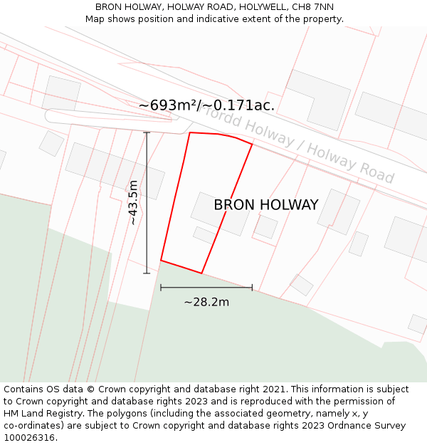 BRON HOLWAY, HOLWAY ROAD, HOLYWELL, CH8 7NN: Plot and title map