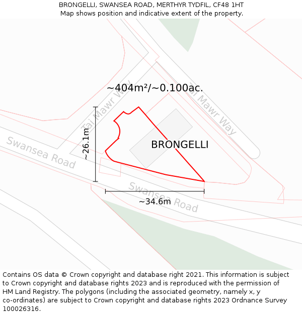 BRONGELLI, SWANSEA ROAD, MERTHYR TYDFIL, CF48 1HT: Plot and title map
