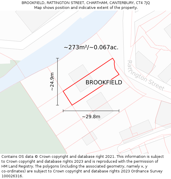 BROOKFIELD, RATTINGTON STREET, CHARTHAM, CANTERBURY, CT4 7JQ: Plot and title map