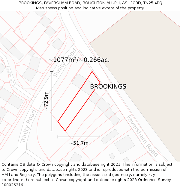 BROOKINGS, FAVERSHAM ROAD, BOUGHTON ALUPH, ASHFORD, TN25 4PQ: Plot and title map