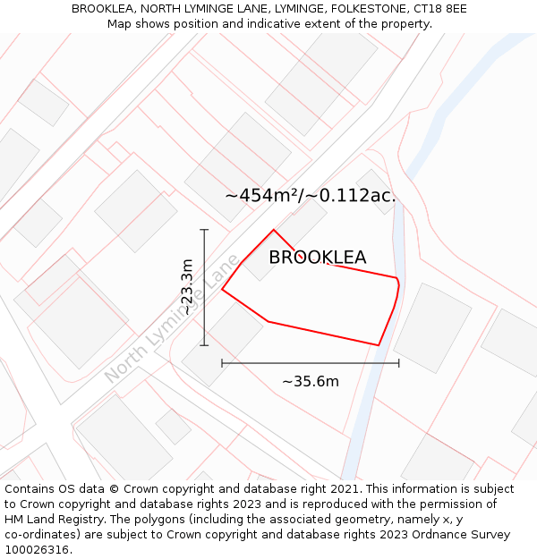 BROOKLEA, NORTH LYMINGE LANE, LYMINGE, FOLKESTONE, CT18 8EE: Plot and title map