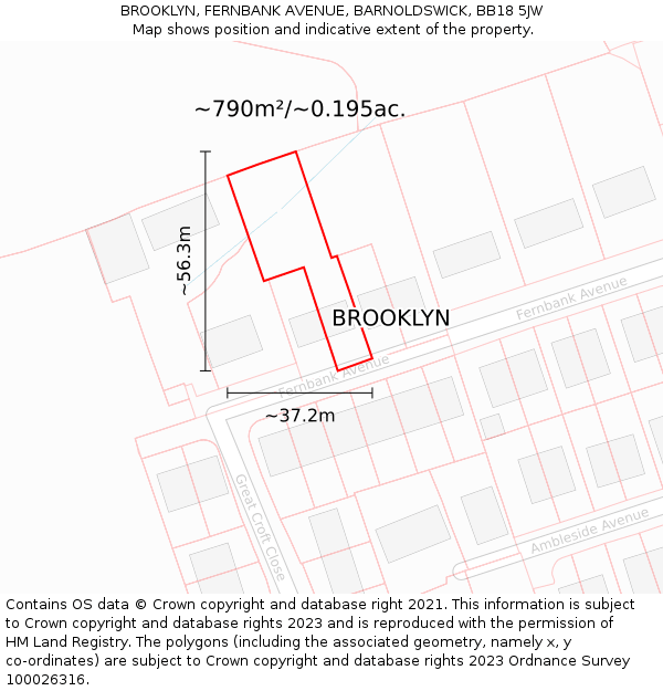 BROOKLYN, FERNBANK AVENUE, BARNOLDSWICK, BB18 5JW: Plot and title map