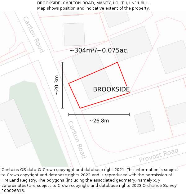 BROOKSIDE, CARLTON ROAD, MANBY, LOUTH, LN11 8HH: Plot and title map