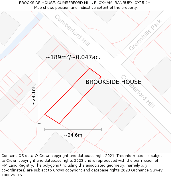 BROOKSIDE HOUSE, CUMBERFORD HILL, BLOXHAM, BANBURY, OX15 4HL: Plot and title map