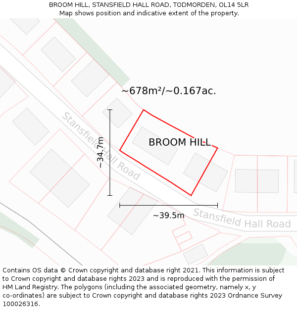 BROOM HILL, STANSFIELD HALL ROAD, TODMORDEN, OL14 5LR: Plot and title map