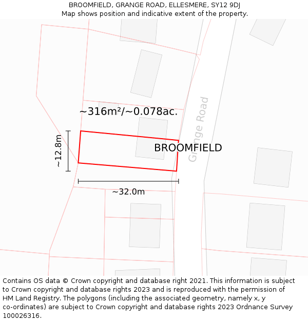 BROOMFIELD, GRANGE ROAD, ELLESMERE, SY12 9DJ: Plot and title map