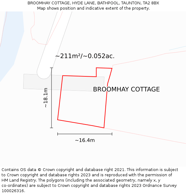 BROOMHAY COTTAGE, HYDE LANE, BATHPOOL, TAUNTON, TA2 8BX: Plot and title map