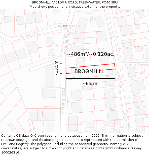 BROOMHILL, VICTORIA ROAD, FRESHWATER, PO40 9PU: Plot and title map