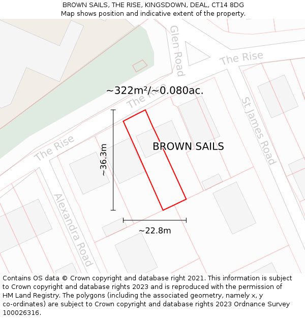 BROWN SAILS, THE RISE, KINGSDOWN, DEAL, CT14 8DG: Plot and title map