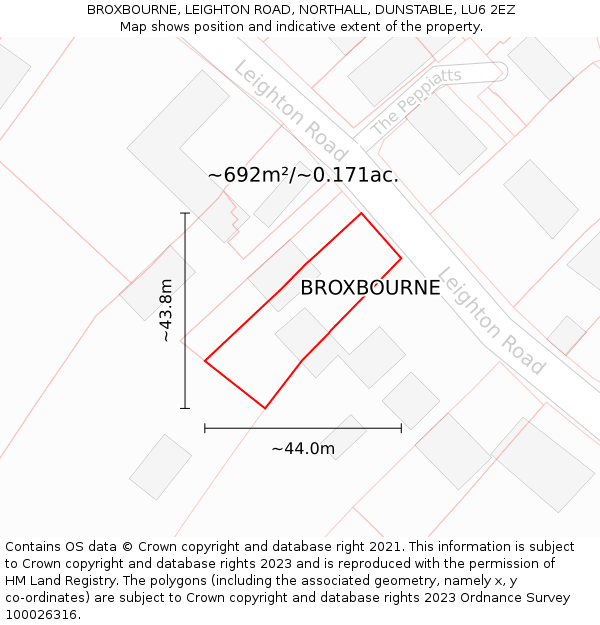 BROXBOURNE, LEIGHTON ROAD, NORTHALL, DUNSTABLE, LU6 2EZ: Plot and title map