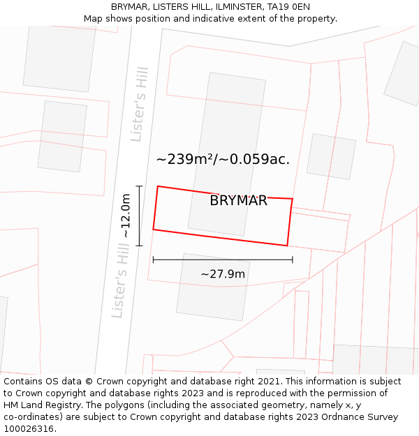 BRYMAR, LISTERS HILL, ILMINSTER, TA19 0EN: Plot and title map