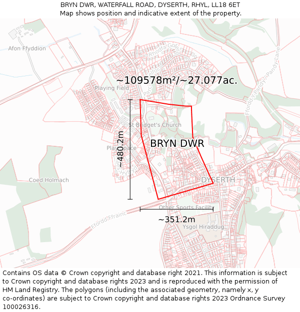 BRYN DWR, WATERFALL ROAD, DYSERTH, RHYL, LL18 6ET: Plot and title map