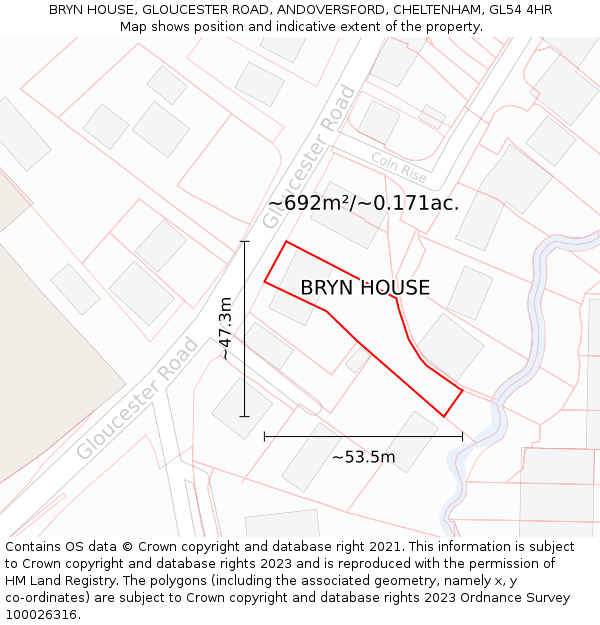 BRYN HOUSE, GLOUCESTER ROAD, ANDOVERSFORD, CHELTENHAM, GL54 4HR: Plot and title map