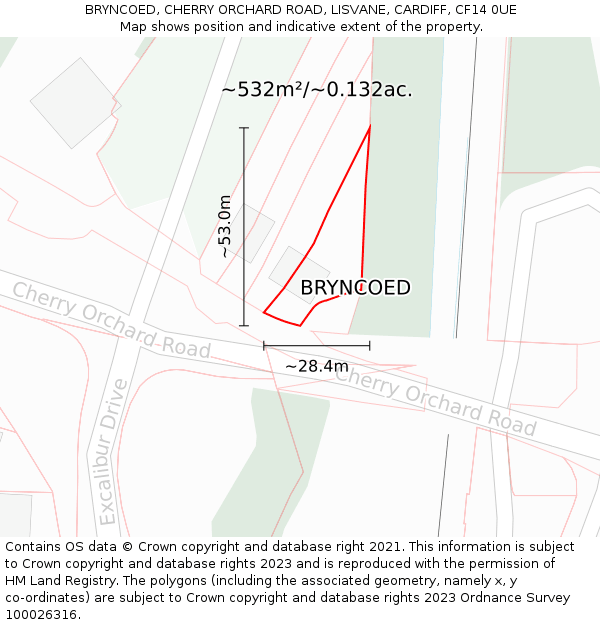 BRYNCOED, CHERRY ORCHARD ROAD, LISVANE, CARDIFF, CF14 0UE: Plot and title map