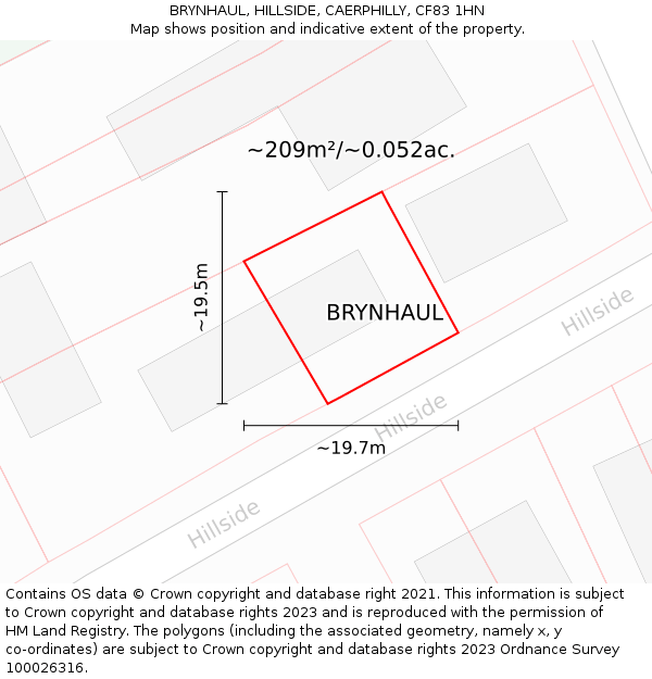 BRYNHAUL, HILLSIDE, CAERPHILLY, CF83 1HN: Plot and title map