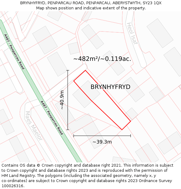 BRYNHYFRYD, PENPARCAU ROAD, PENPARCAU, ABERYSTWYTH, SY23 1QX: Plot and title map