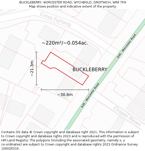 BUCKLEBERRY, WORCESTER ROAD, WYCHBOLD, DROITWICH, WR9 7PA: Plot and title map