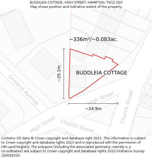 BUDDLEIA COTTAGE, HIGH STREET, HAMPTON, TW12 2SX: Plot and title map