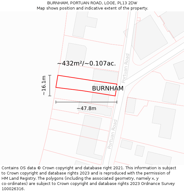 BURNHAM, PORTUAN ROAD, LOOE, PL13 2DW: Plot and title map