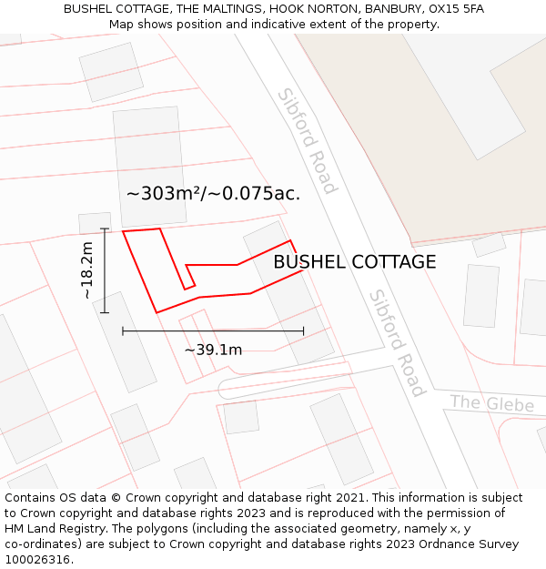 BUSHEL COTTAGE, THE MALTINGS, HOOK NORTON, BANBURY, OX15 5FA: Plot and title map