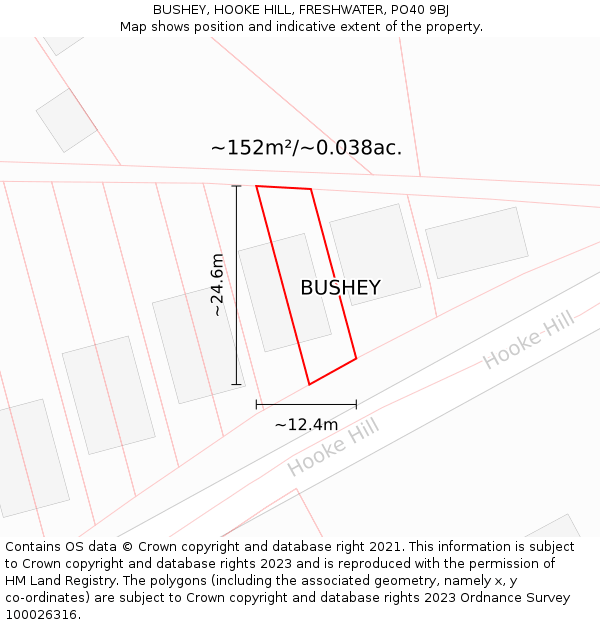 BUSHEY, HOOKE HILL, FRESHWATER, PO40 9BJ: Plot and title map