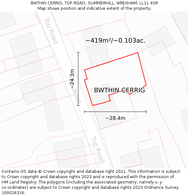 BWTHIN CERRIG, TOP ROAD, SUMMERHILL, WREXHAM, LL11 4SR: Plot and title map