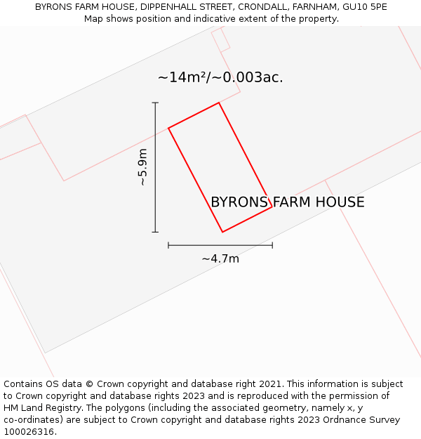 BYRONS FARM HOUSE, DIPPENHALL STREET, CRONDALL, FARNHAM, GU10 5PE: Plot and title map